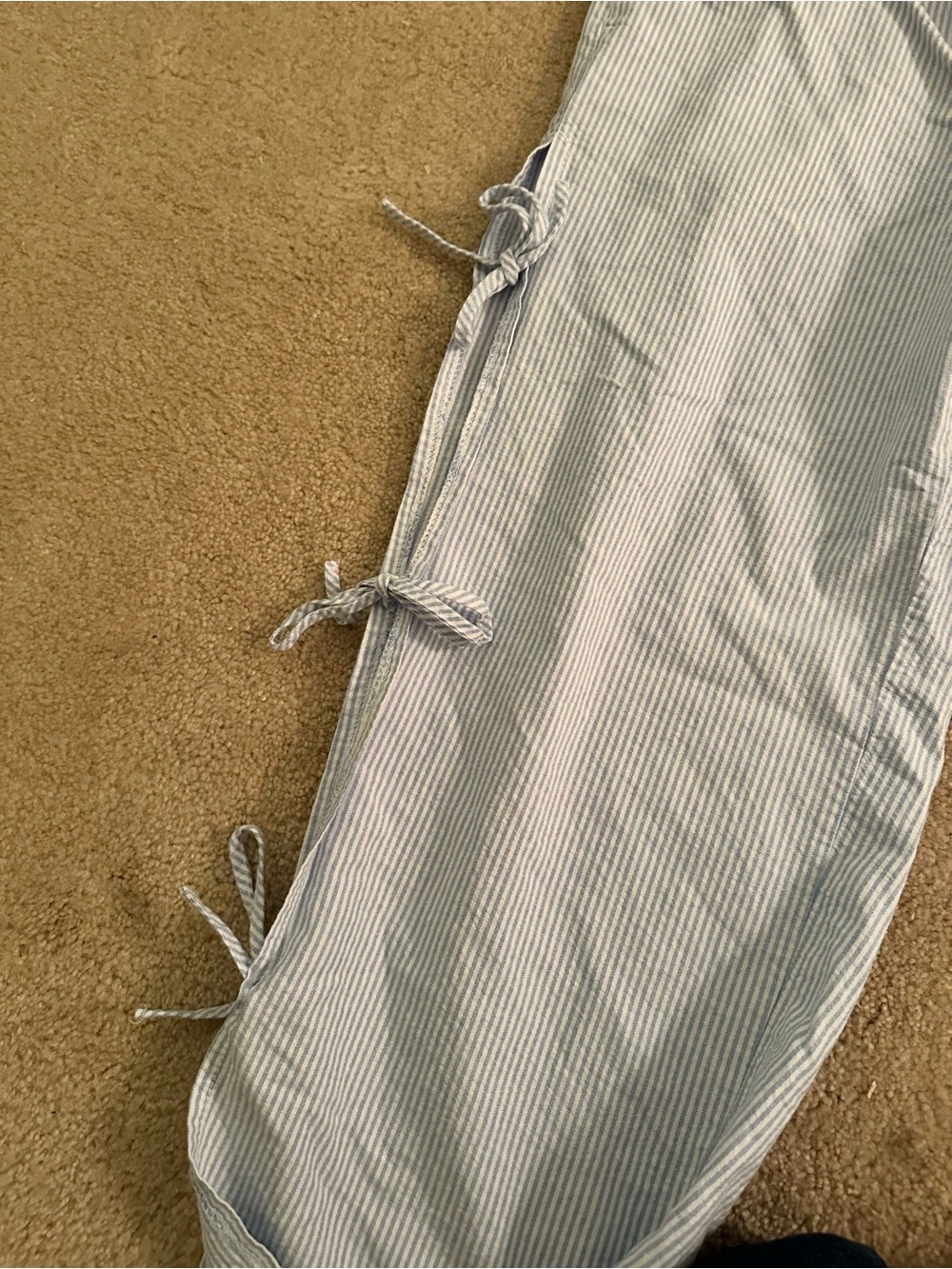 Light Blue and White Striped Elastic Waist Pants— Tie Side - Picture 2 of 3